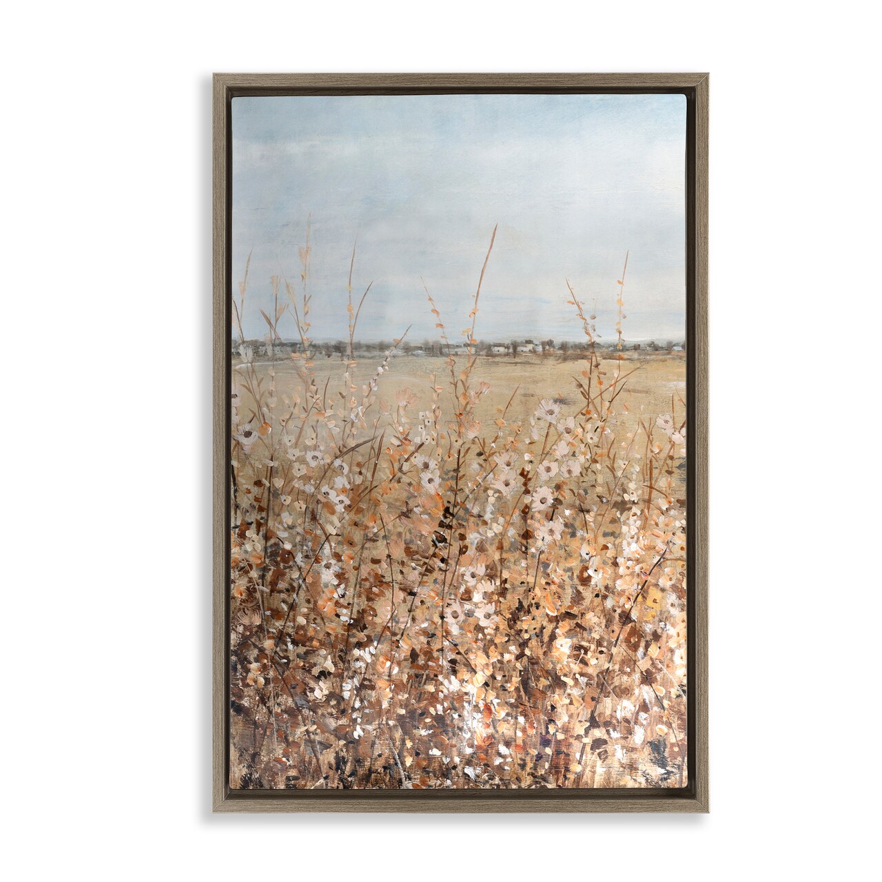 Stupell Industries Neutral Meadow Sprigs Framed Floater Canvas Wall Art Design by June Erica Vess